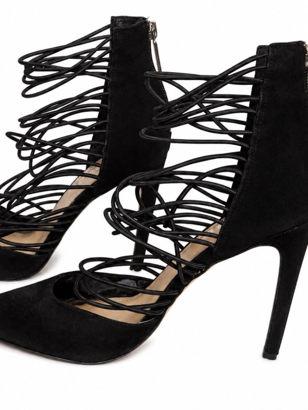 BCBGeneration Black Caged Lace-Up Stiletto Heels Size 7.5M